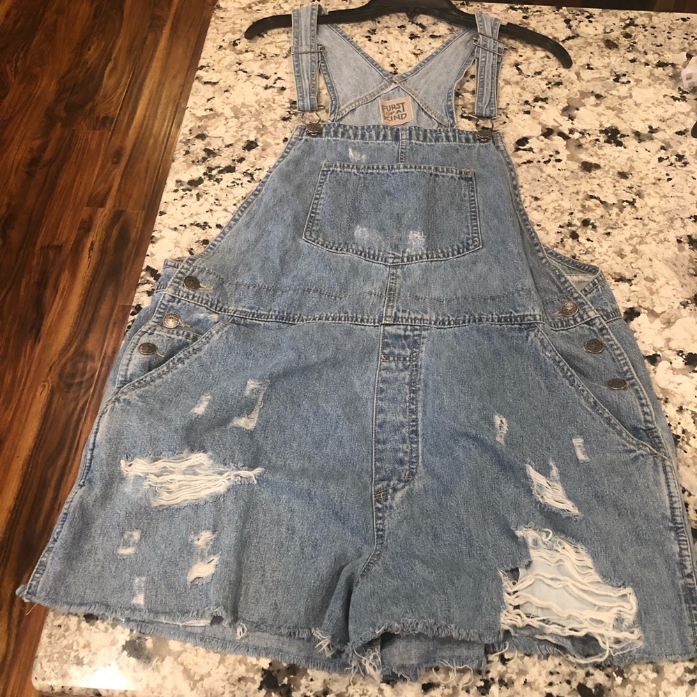 - LF Furst Of A Kind Destroyed Denim 90’s Jean Shortalls short overalls  vintage